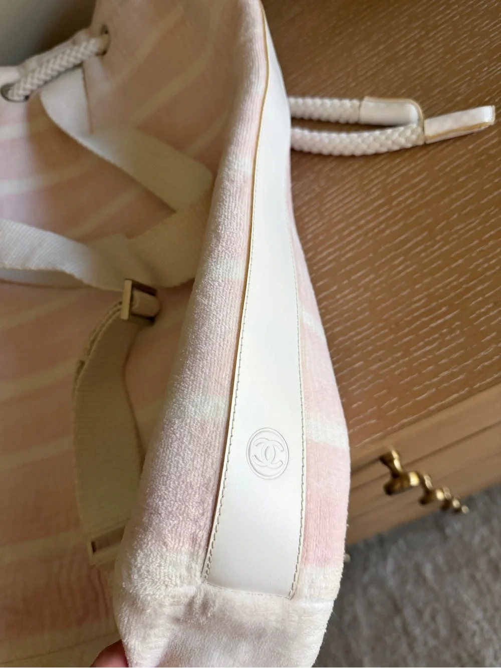 CHANEL Pink and Cream Terry Cloth Backpack Tote
